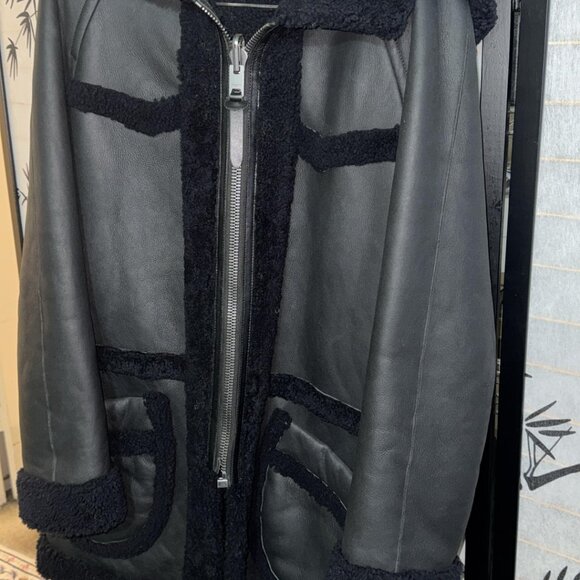 Size:6💕 Coach Genuine Black Shearling Two Side with Hoodie Tall Jacket Coat - Picture 9 of 16